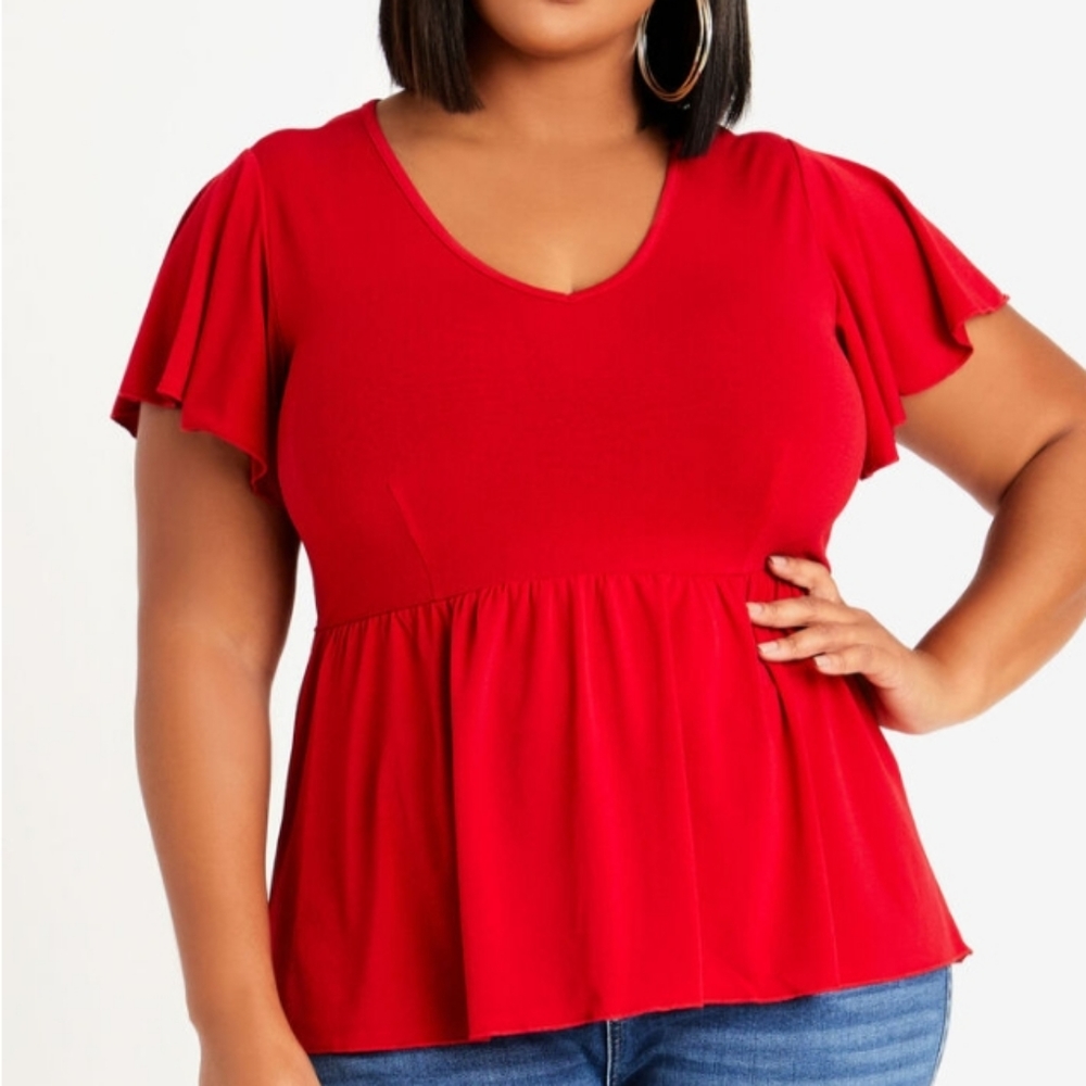 Plus-Size Ashley Stewart Full-Figured  Flutter Short sleeve babydoll Knit top